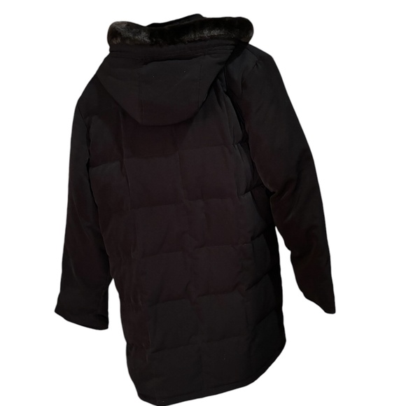 London Fog Black Down Stadium Parka with Faux Fur Trimmed Hood Size M - Picture 2 of 5